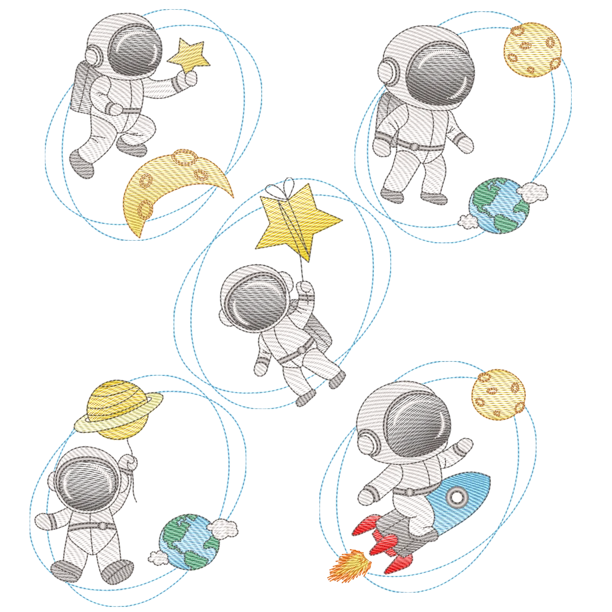 Foto principal da Coleção Pacote de Matrizes Astronauta - 5 Matrizes - Pontos Leves - Combo Espacial